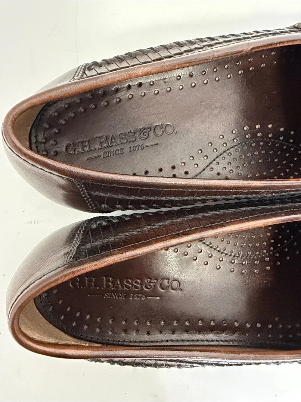 GH Bass Penny Loafers Womens 8.5 Dark Brown Leather Woven Preppy Slip On Shoes - Picture 11 of 15